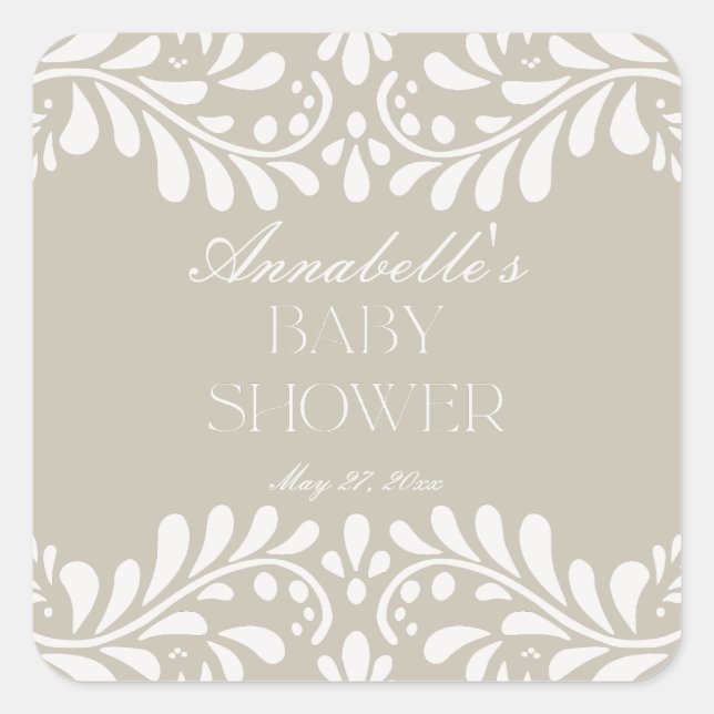 Beige Talavera Tile Spanish Fiesta Baby Shower Square Sticker (Front)