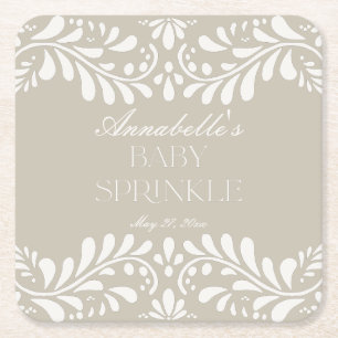 Beige Talavera Tile Spanish Fiesta Baby Sprinkle Square Paper Coaster