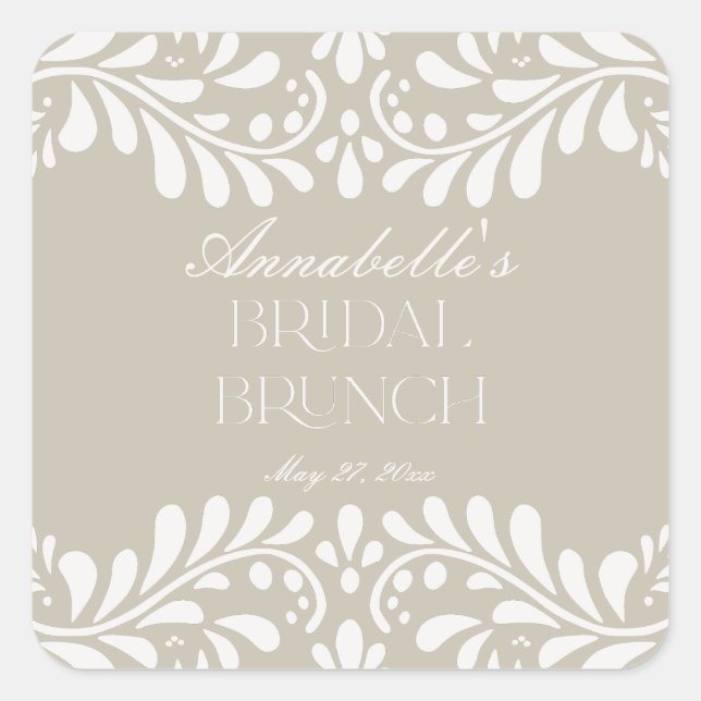 Beige Talavera Tile Spanish Fiesta Bridal Brunch Square Sticker (Front)