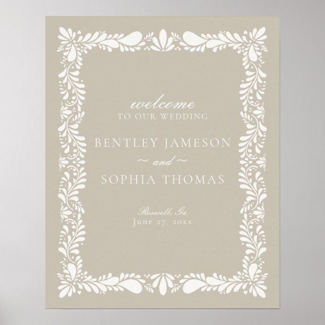 Beige Talavera Tile Spanish Fiesta Wedding Welcome Poster (Front)