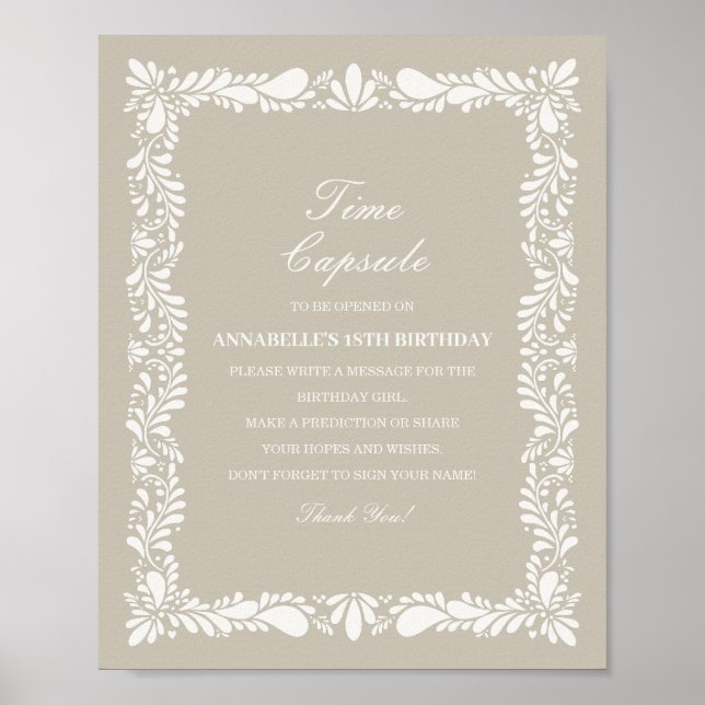 Beige Talavera Tile Time Capsule Birthday Game Poster (Front)
