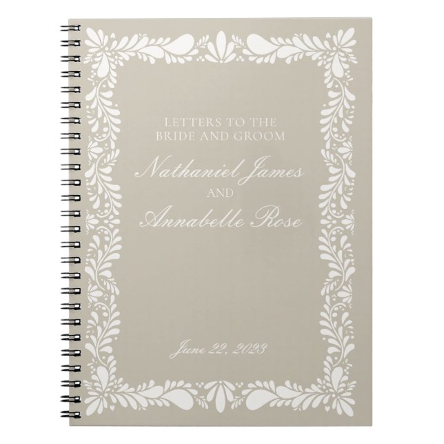Beige Talavera Tile Wedding Letters Bride & Groom Notebook (Front)