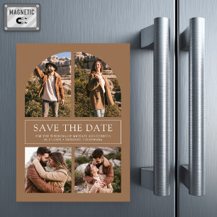 Beige Tan Arch Photo Collage Wedding Save the Date Magnetic Invitation