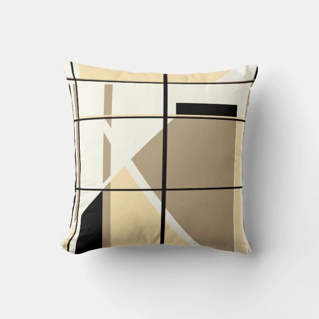 Beige, Tan, Black, White Geometric Window Design Cushion (Front)