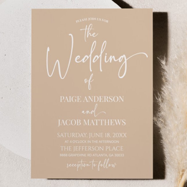 Beige Tan Boho Minimal Minimalist Simple Wedding Invitation (Creator Uploaded)