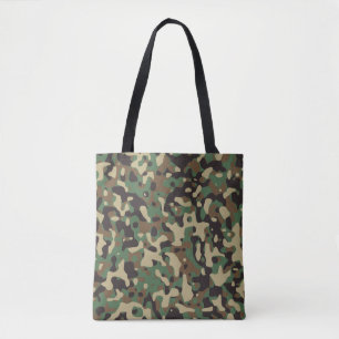 Beige, Tan Brown, Green, Dark Grey Camouflage Tote Bag