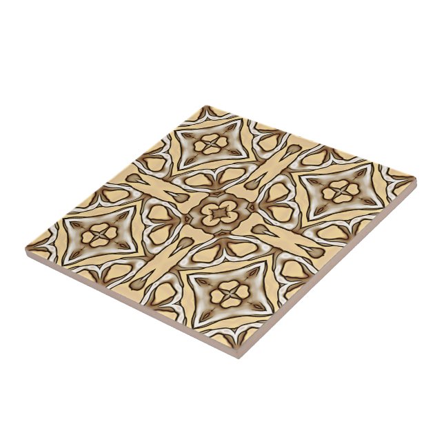 Beige Tan Brown Taupe Ivory Ethnic Tribe Art Ceramic Tile (Side)