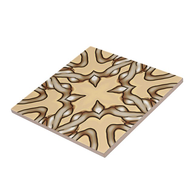 Beige Tan Brown Taupe Ivory Ethnic Tribe Art Ceramic Tile (Side)