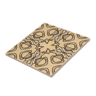 Beige Tan Brown Taupe Ivory Ethnic Tribe Art Ceramic Tile