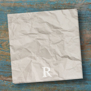 Beige tan crumpled paper creased rugged monogram post-it notes
