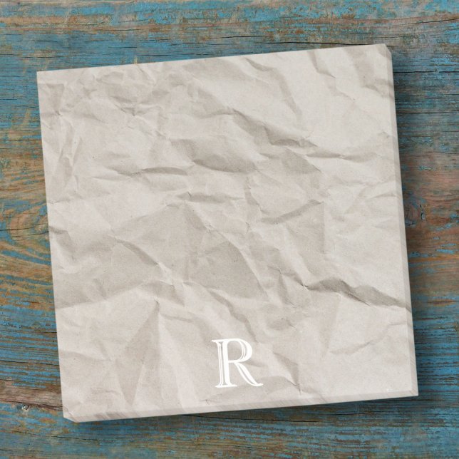 Beige tan crumpled paper creased rugged monogram post-it notes (Creator Uploaded)