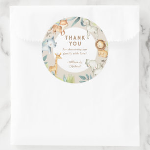 Beige tan safari animals boho bohemian baby shower classic round sticker
