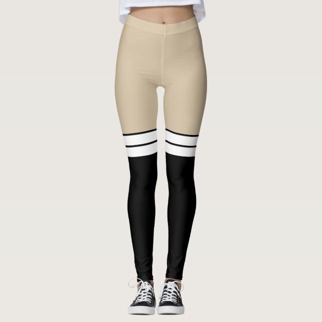 Beige Tan Skin Colour Black White Knee High Sock  Leggings (Front)