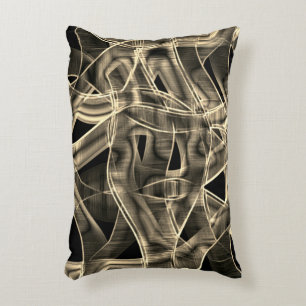 Beige tape-shaped curves, contrasted relief lines decorative cushion