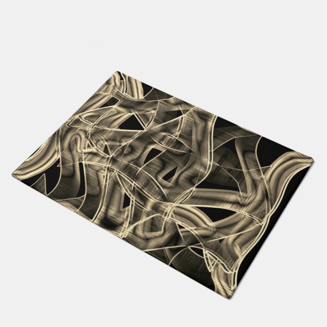 Beige tape-shaped curves, contrasting relief lines doormat (Angled)