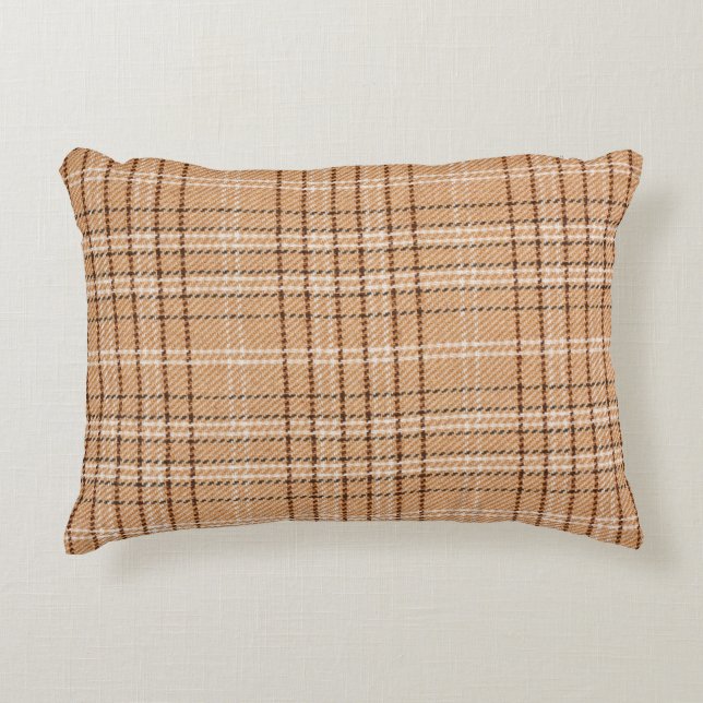 beige tartan background a checked plaid weave patt decorative cushion (Front)