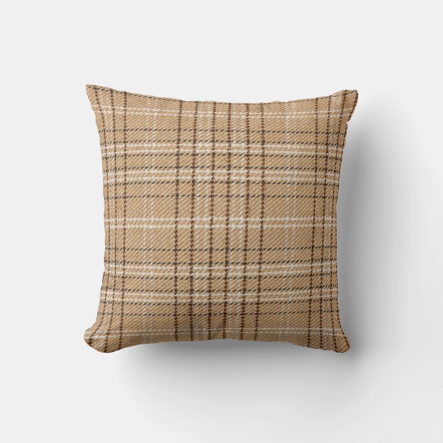 Beige Tartan: Classic Plaid Weave. Cushion (Front)