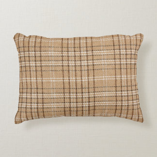 Beige Tartan: Classic Plaid Weave. Decorative Cushion