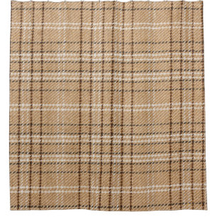 Beige Tartan: Classic Plaid Weave. Shower Curtain