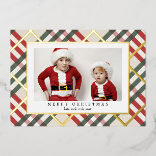Beige Tartan Plaid Christmas Foil Holiday Card