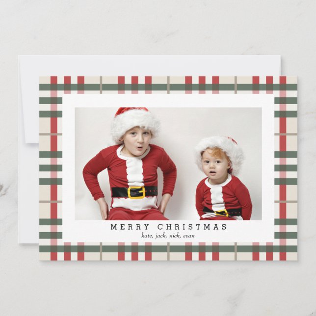 Beige Tartan Plaid Photo Card for Christmas (Front)