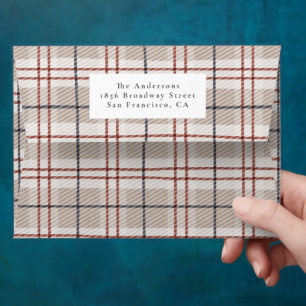 Beige Tartan Plaid PreAddressed Return Label Envelope