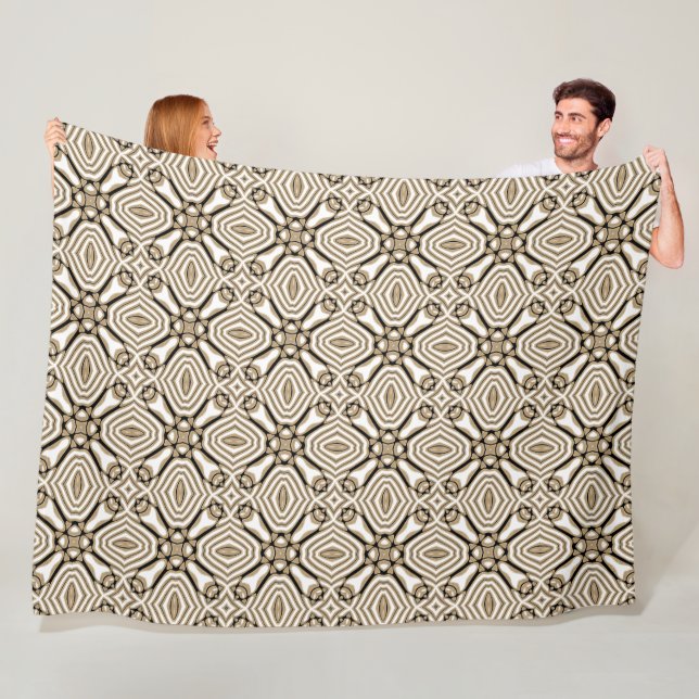 Beige Taupe Brown Black White Bohemian Tribe Art Fleece Blanket (In Situ)