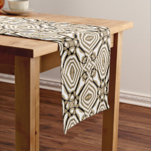 Beige Taupe Brown Black White Bohemian Tribe Art Short Table Runner