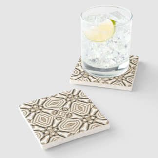 Beige Taupe Brown Black White Bohemian Tribe Art Stone Coaster