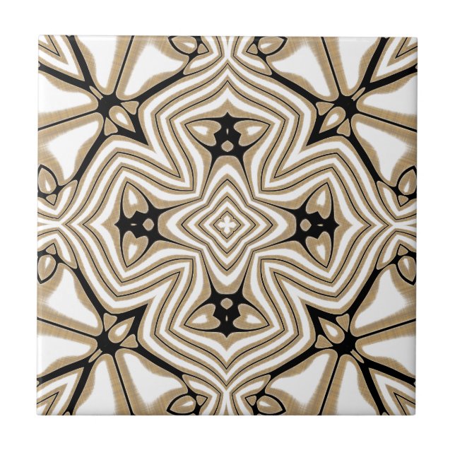 Beige Taupe Brown Black White Ethnic Tribe Art Ceramic Tile (Front)