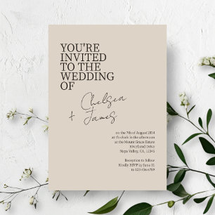 Beige Taupe   Chic Script Minimalist Wedding  Invitation