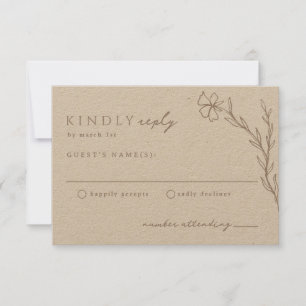 Beige Taupe Modern Stenciled Botanical Neutral RSVP Card