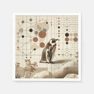 Beige Taupe Penguin In Geometry Pattern and Nature Napkin