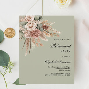 Beige taupe rose green retirement party invitation
