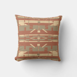 Beige Taupe Southwest Symmetrical Motif on Rust Cushion