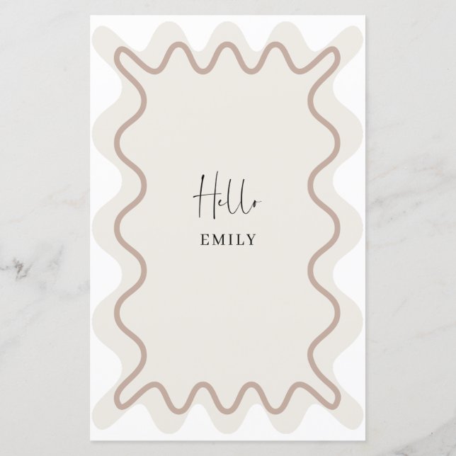 Beige Taupe Wavy Border menu card with name (Back)