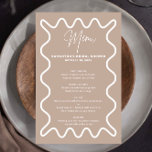 Beige Taupe Wavy Border menu card with name<br><div class="desc">Designed to coordinate with our Wavy Border Collection, this modern menu card features the trendy & popular wavy border in white colour on beige background. If you want to catch your guest's attention with a pop of colour on your trendy invitation, this suite is perfect for you. For more advanced...</div>
