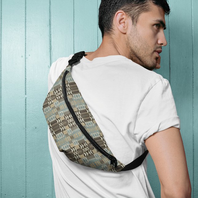 Beige Teal Blue Green Taupe Brown Tribal Pattern Bum Bags (Creator Uploaded)