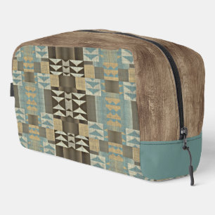 Beige Teal Blue Green Taupe Brown Tribal Pattern Dopp Kit
