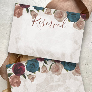 Beige, Teal Green, Burgundy Rose Wedding Reserved Card