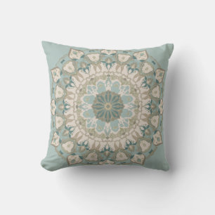Beige Teal Green Mosaic Cushion