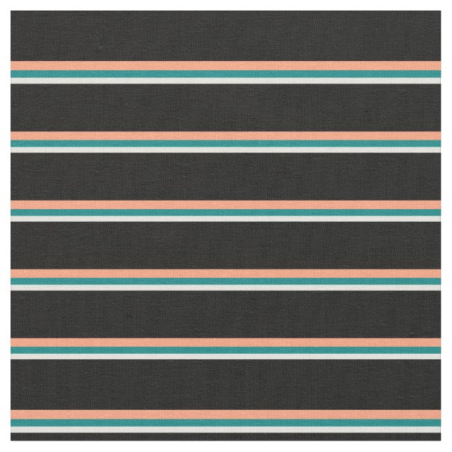 Beige, Teal, Light Salmon, and Black Coloured Fabric (Close Up)