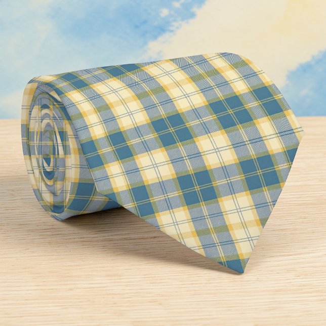 Beige & Teal Plaid Pattern Necktie Tie (Creator Uploaded)