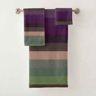 Beige, Teal & Plum Neutrals stripes Bath Towel Set
