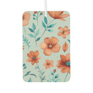 Beige, teal, red and rust watercolor flowers  car air freshener