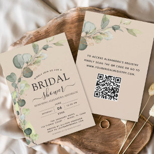 Beige Terracotta Bridal Shower QR Code Eucalyptus Invitation