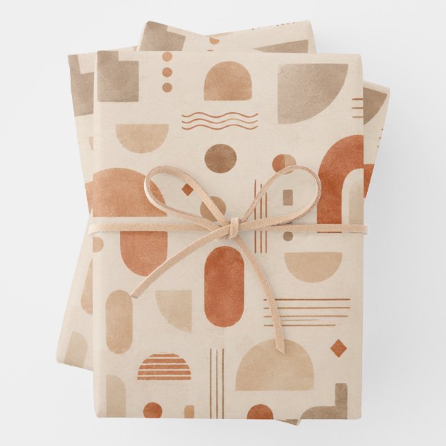 Beige Terracotta Geometric Wrapping Paper (In situ)