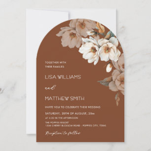 Beige Terracotta Watercolor Flowers Wedding Invitation