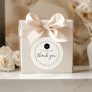 Beige Thank You Handmade with Love Classic Round Sticker