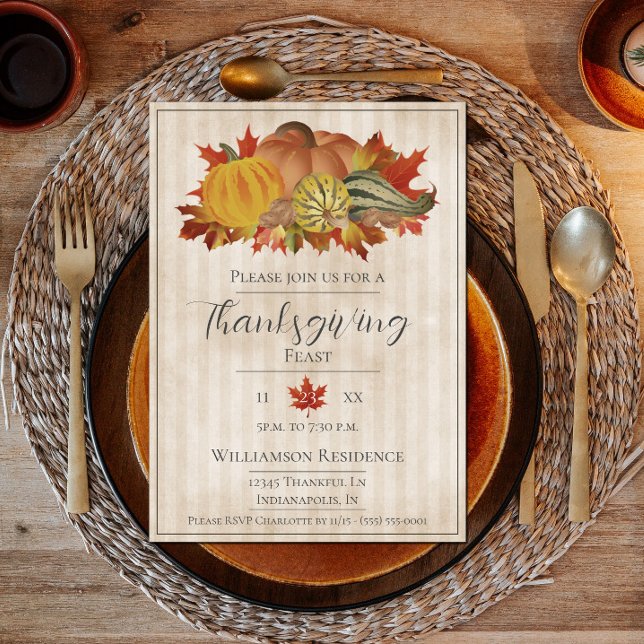 Beige Thanksgiving Pumpkins and Squash Dinner Invitation (Thanksgiving Pumpkins and Squash Dinner Party Invite - Beige)